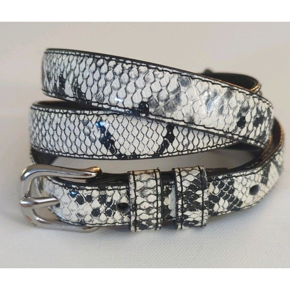 BANANA Republic Snake Skin Embossed Black White Gray Syn Leather Sz Med Belt